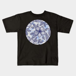 Indigo Summer - a hand drawn floral pattern Kids T-Shirt